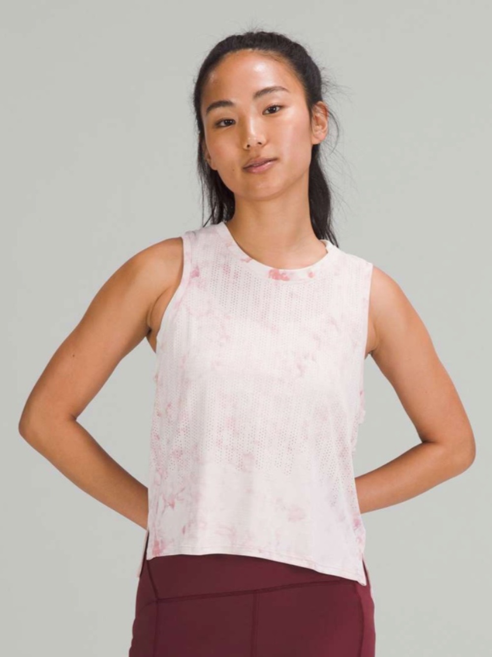 Lululemon Train to Be Tank Top Sz 8 Rainstripe Sheer Cloud Wash Pink Taupe